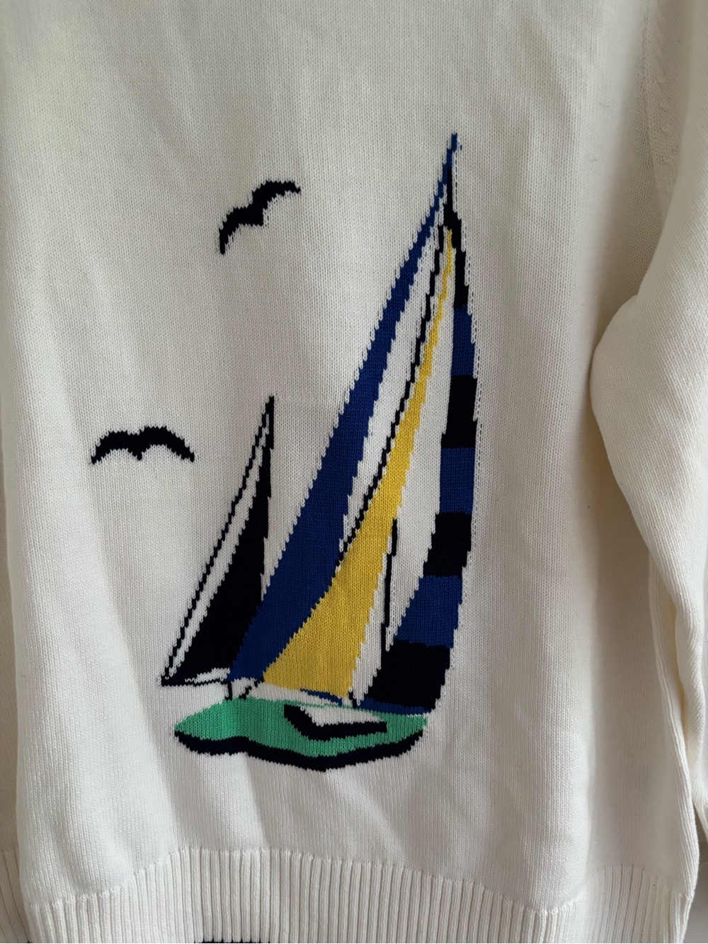 Lands' End Plus Size 2X Cotton Drifter Sailboat Crewneck Sweater Ivory NWT - Picture 9 of 12